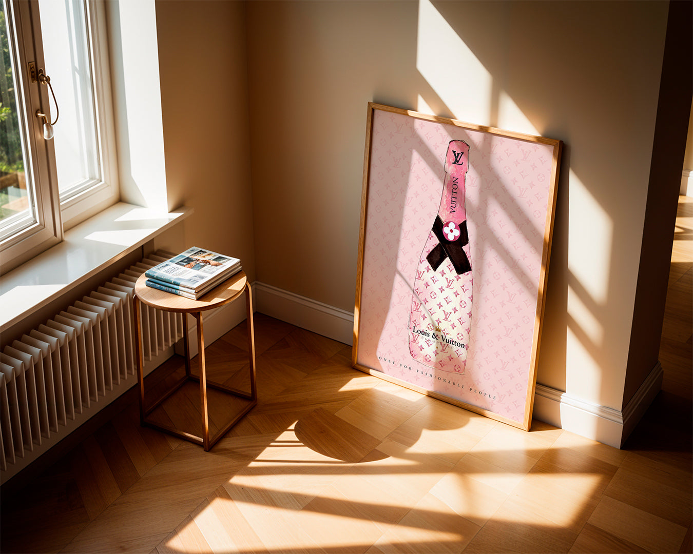 Illustration af LV-champagneflaske i pink