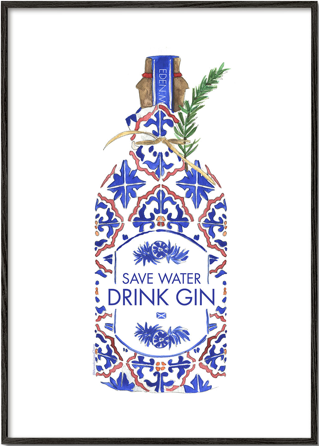 Køkkenkunst: gin-flaske med flisemotiv