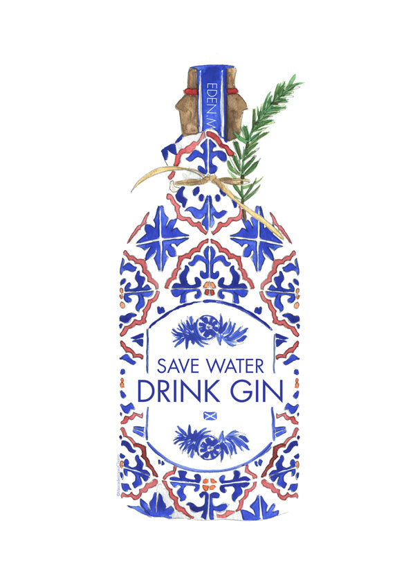Køkkenkunst: gin-flaske med flisemotiv