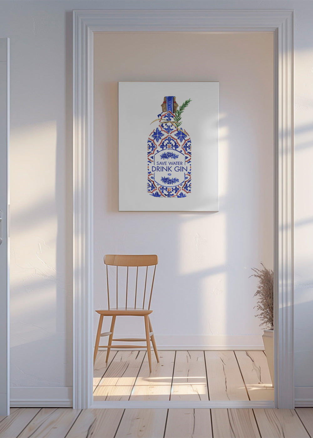Køkkenkunst: gin-flaske med flisemotiv