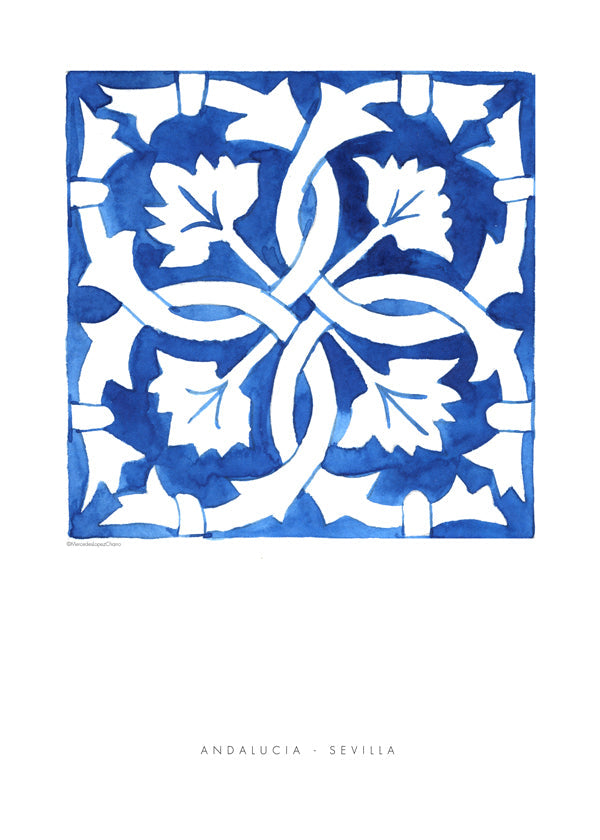 Botanisk plakat: Sevilla-flise i blå