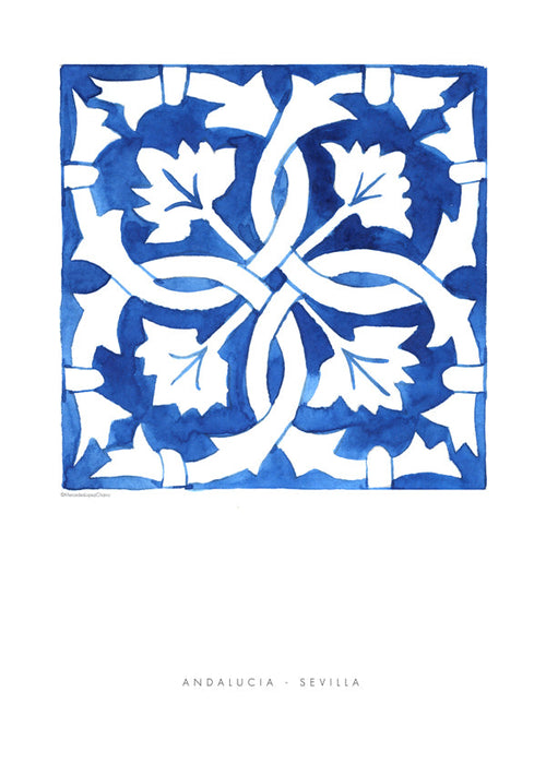 Botanisk plakat: Sevilla-flise i blå