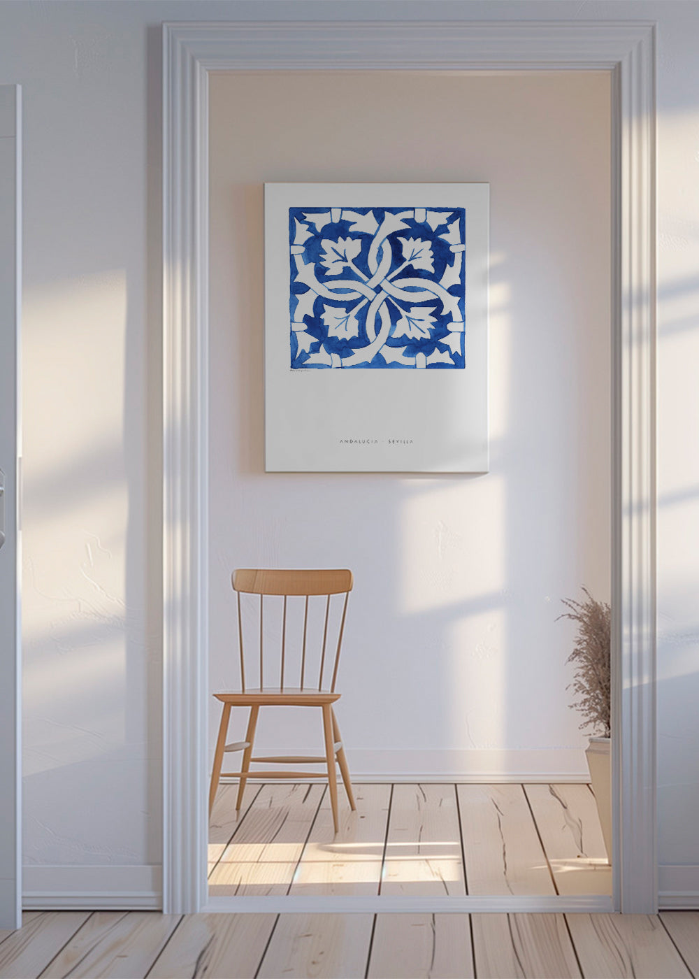 Botanisk plakat: Sevilla-flise i blå
