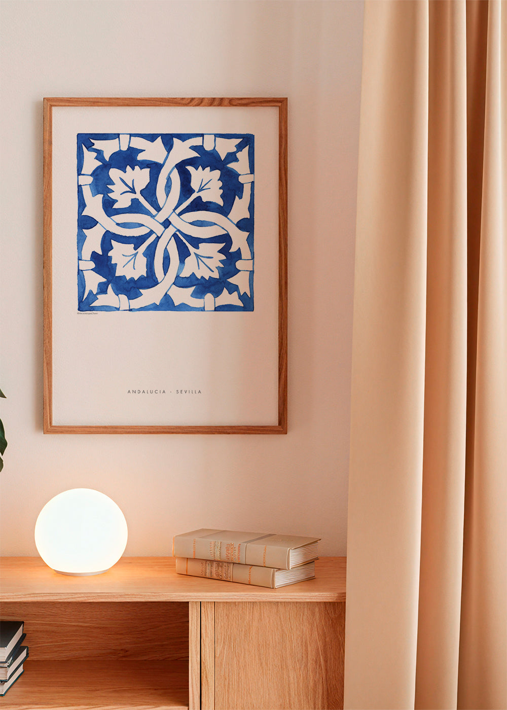 Botanisk plakat: Sevilla-flise i blå
