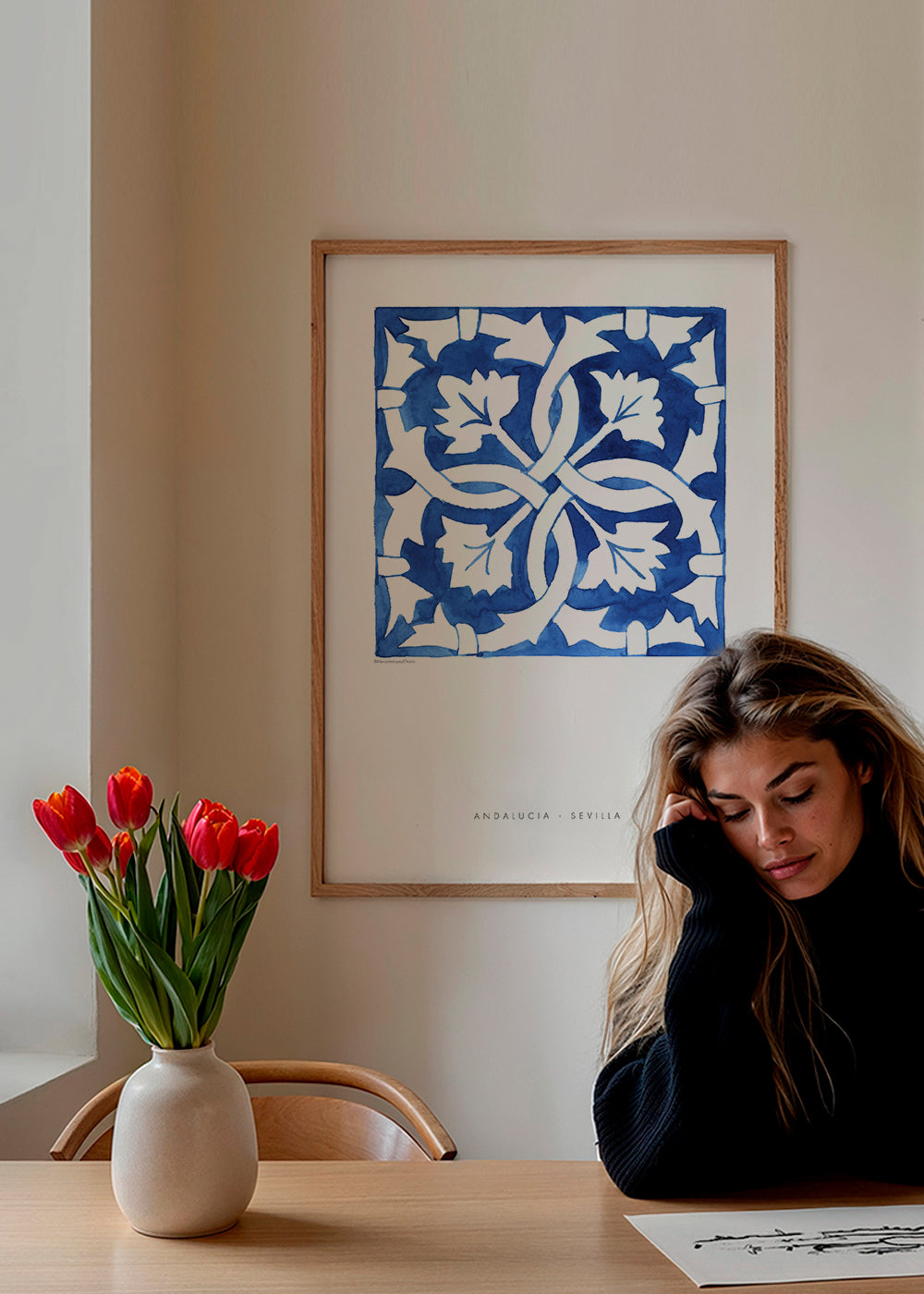 Botanisk plakat: Sevilla-flise i blå
