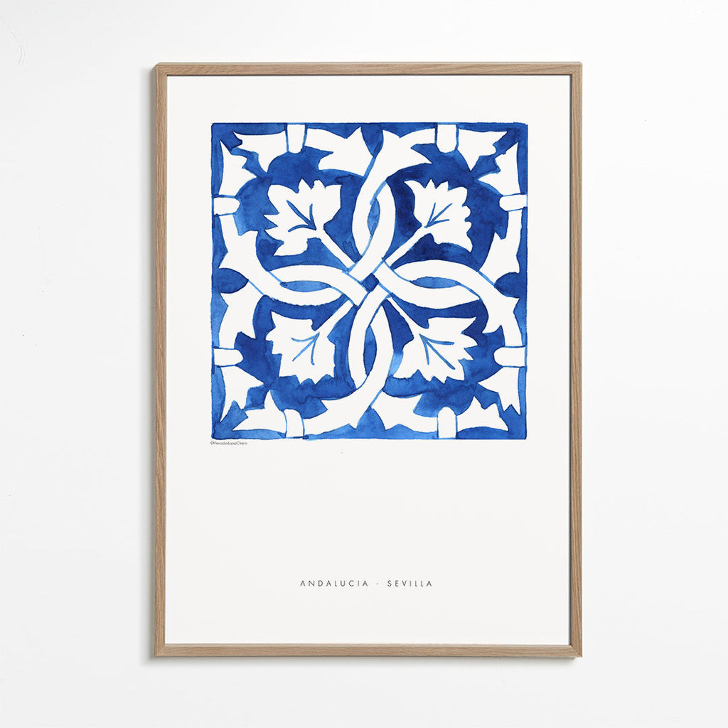 Botanisk plakat: Sevilla-flise i blå