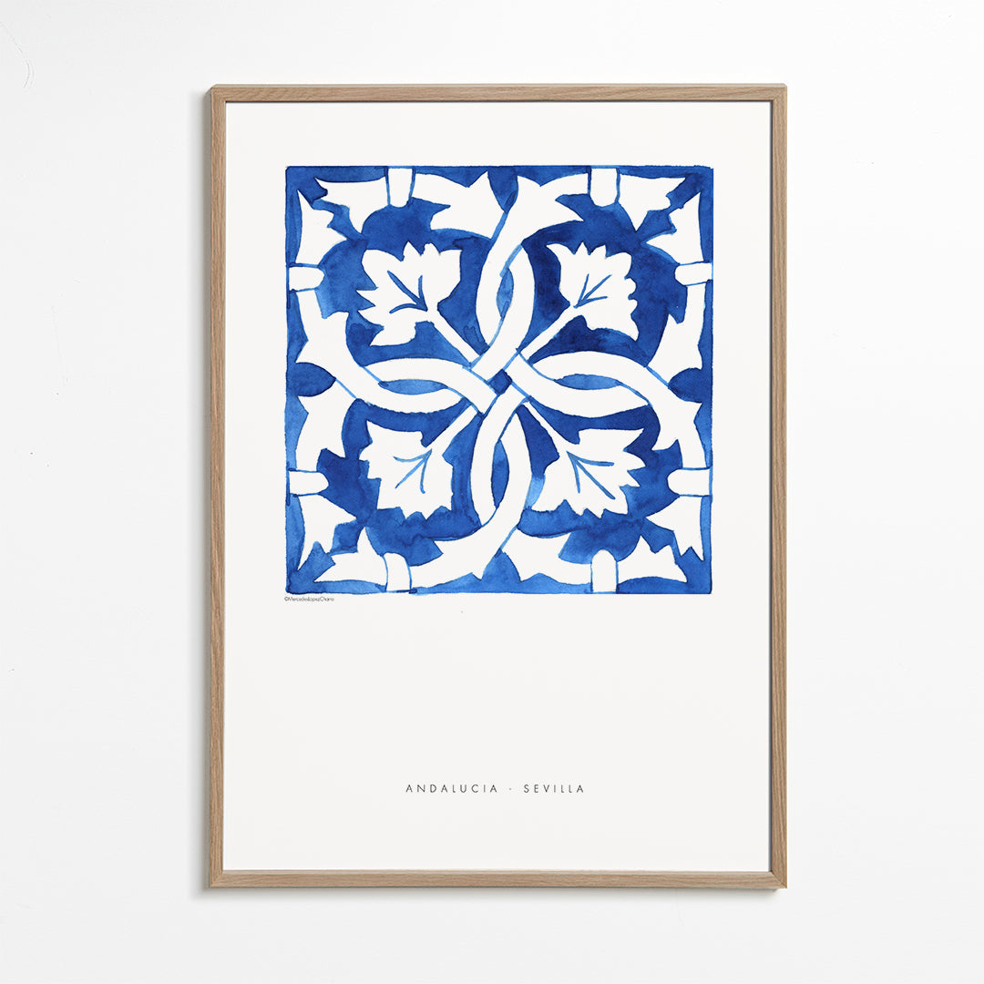 Botanisk plakat: Sevilla-flise i blå