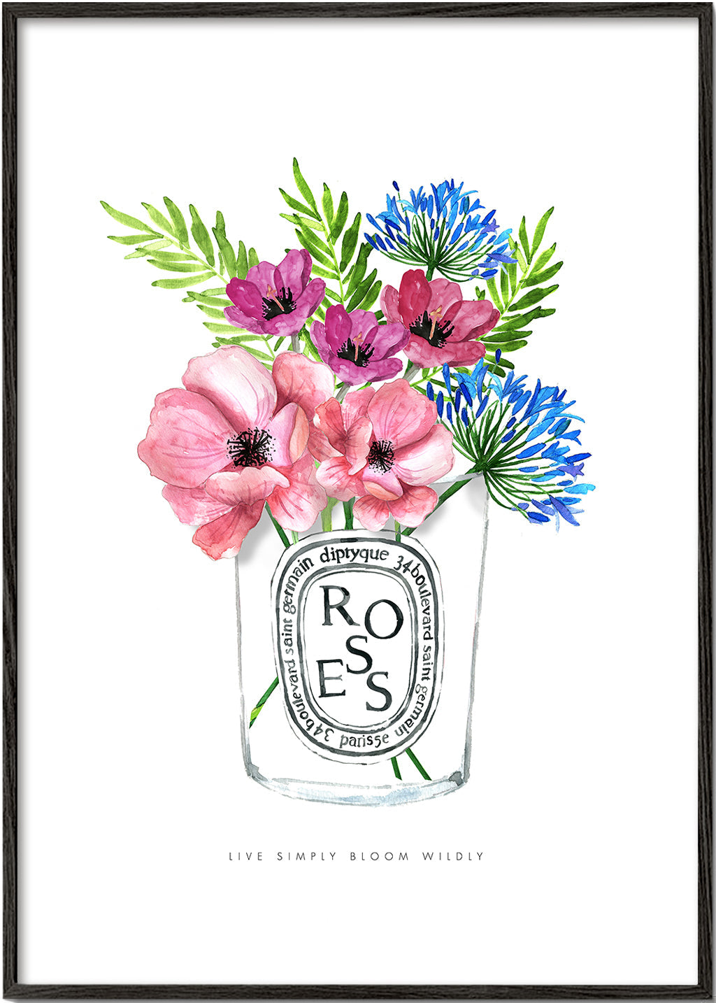 Botanisk plakat: akvarel buket i glas