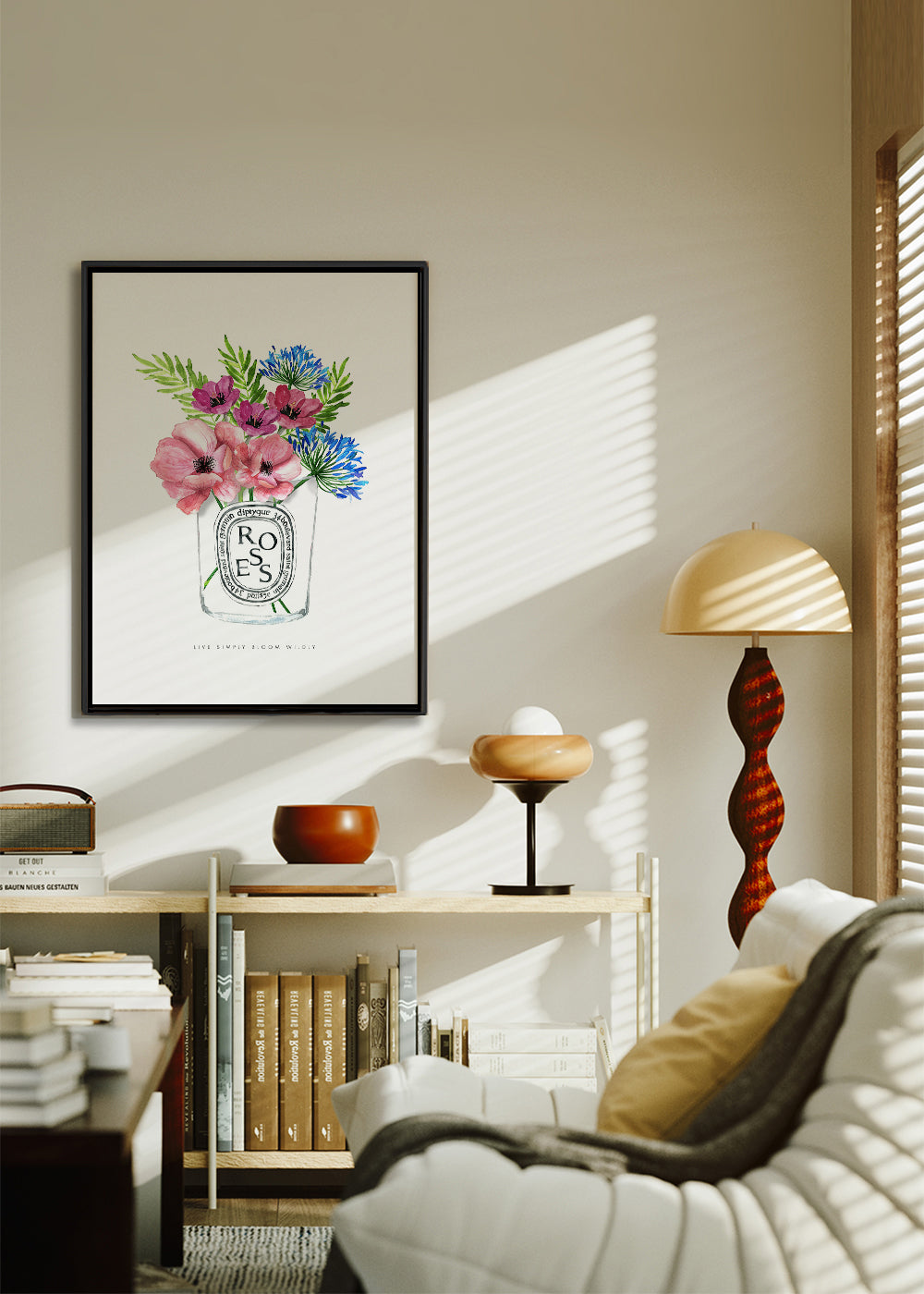 Botanisk plakat: akvarel buket i glas