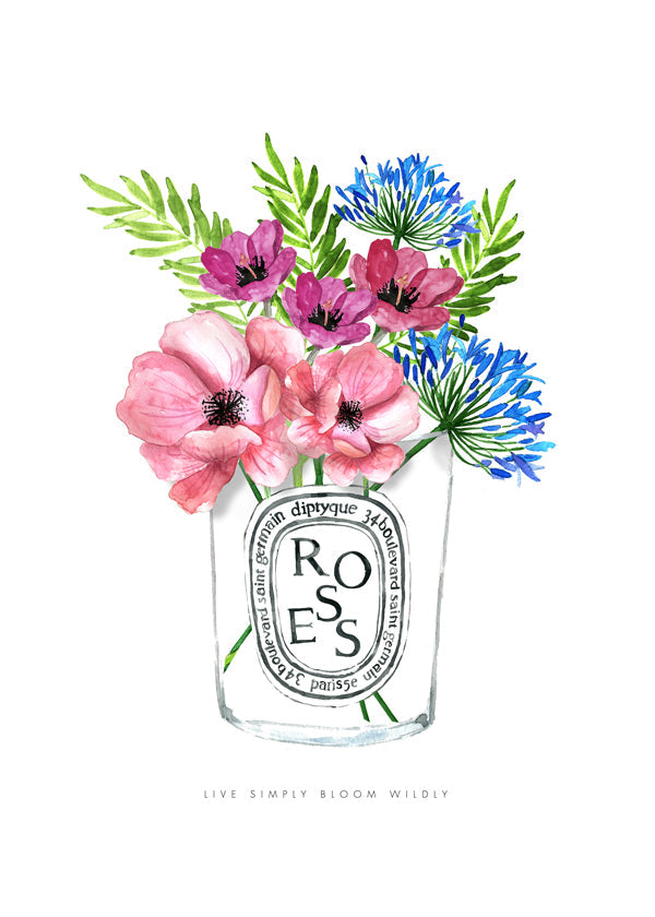 Botanisk plakat: akvarel buket i glas