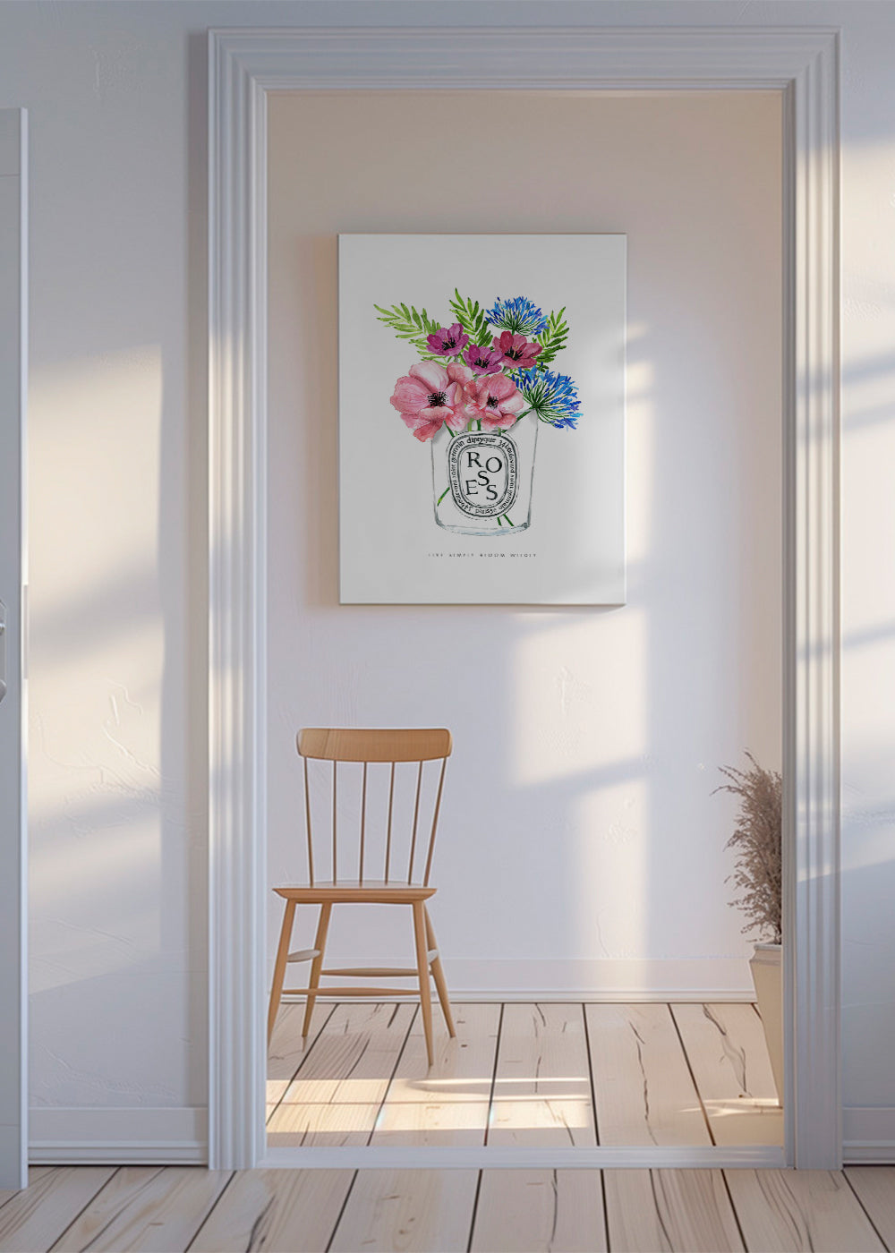 Botanisk plakat: akvarel buket i glas