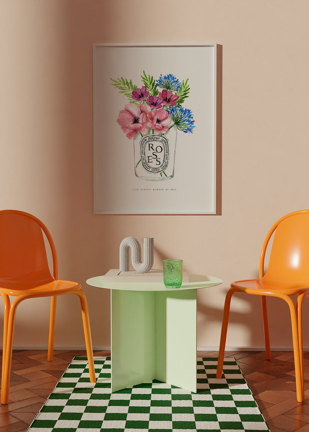Botanisk plakat: akvarel buket i glas