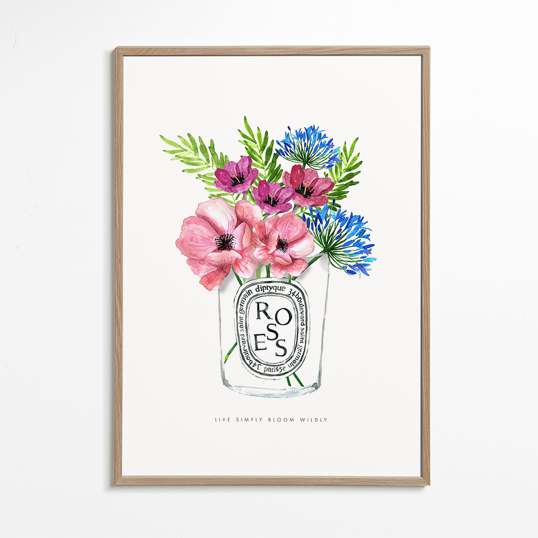 Botanisk plakat: akvarel buket i glas