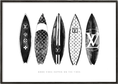 Sportkunst surfboards i sort-hvid