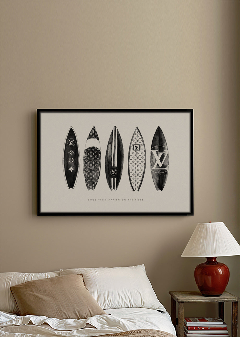 Sportkunst surfboards i sort-hvid