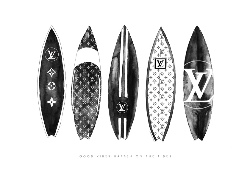 Sportkunst surfboards i sort-hvid