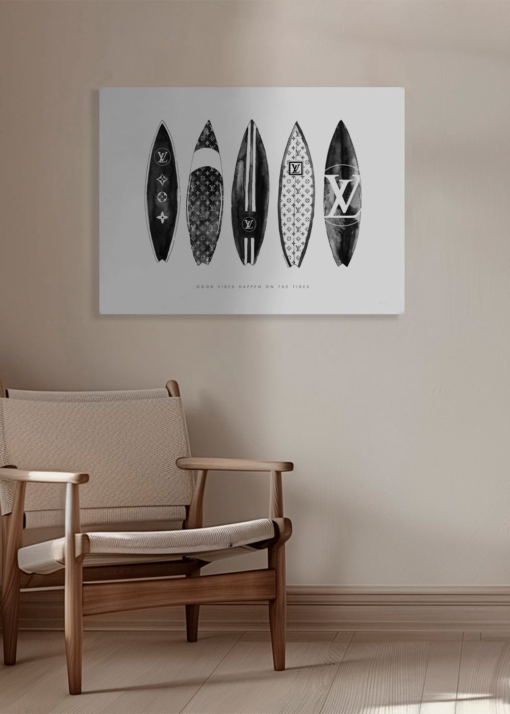 Sportkunst surfboards i sort-hvid