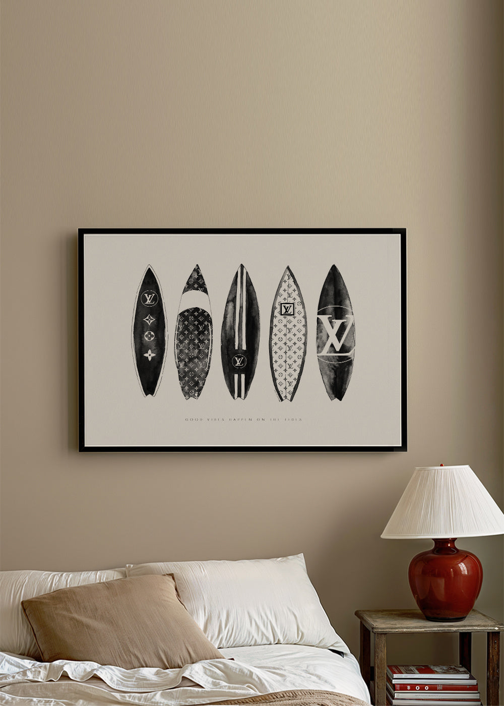 Sportkunst surfboards i sort-hvid