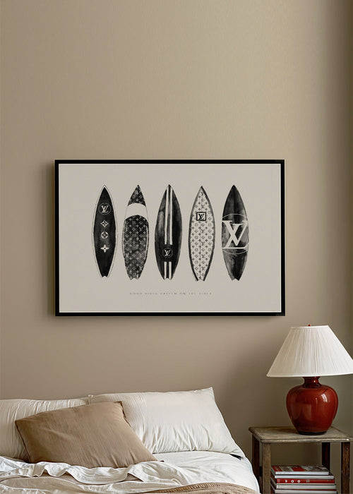 Sportkunst surfboards i sort-hvid