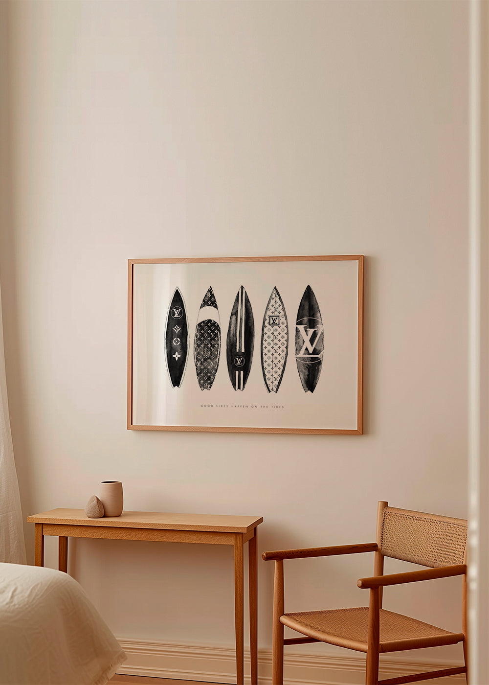 Sportkunst surfboards i sort-hvid
