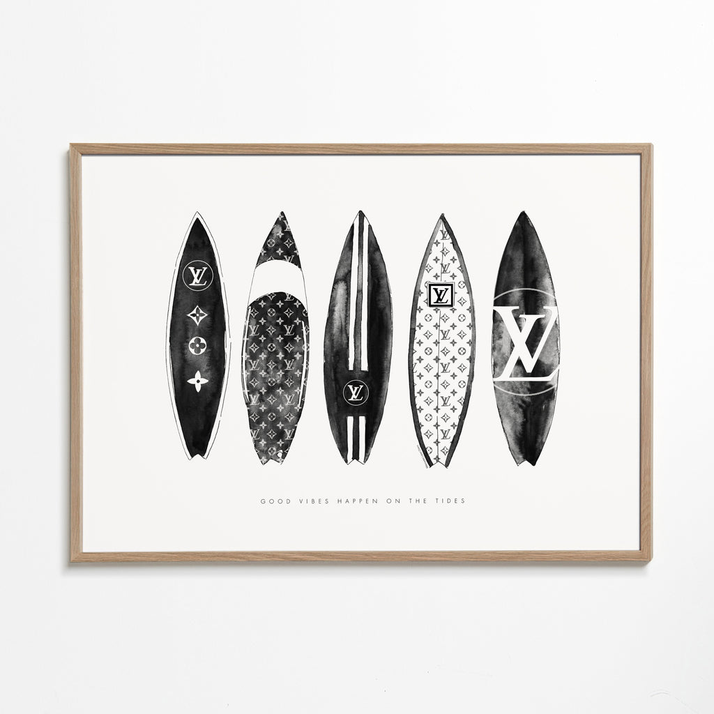 Sportkunst surfboards i sort-hvid