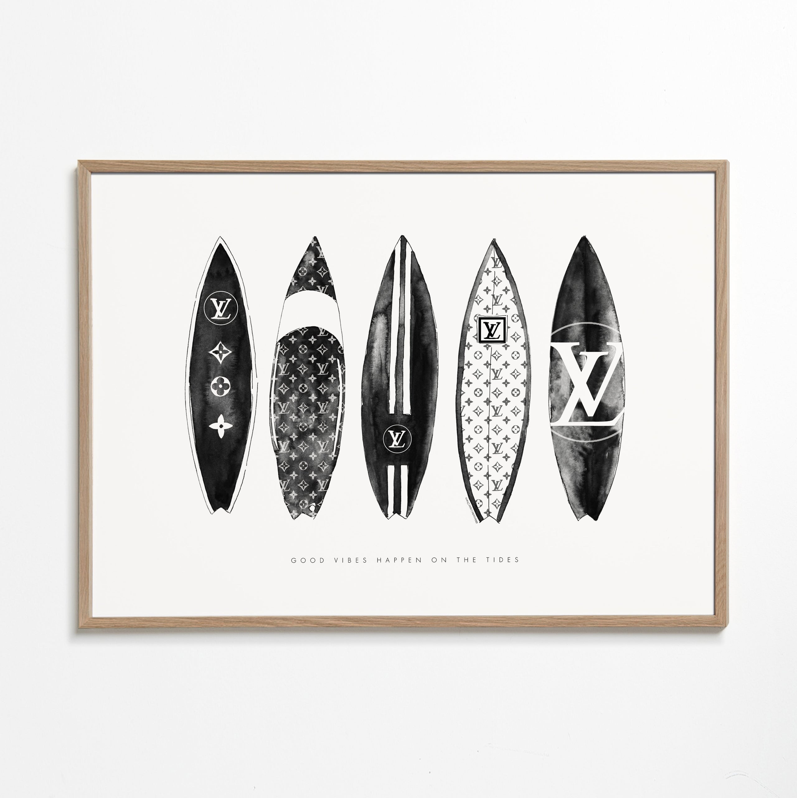 Sportkunst surfboards i sort-hvid