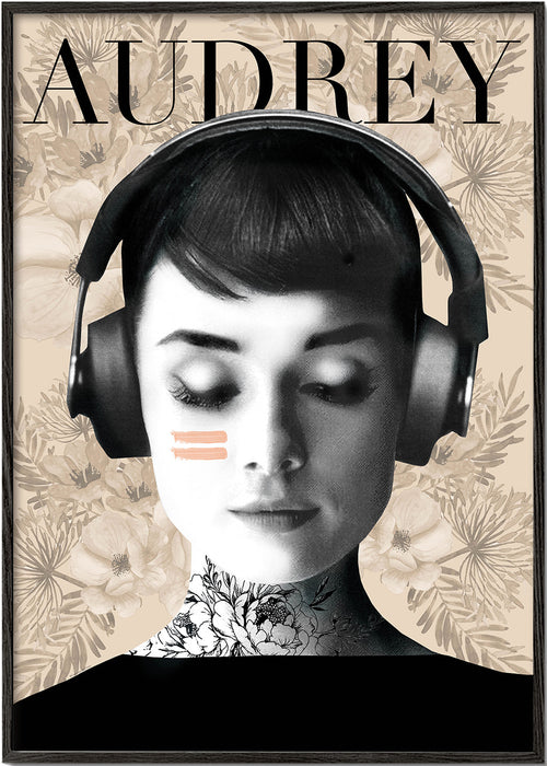 Vintage plakat Audrey med hovedtelefoner