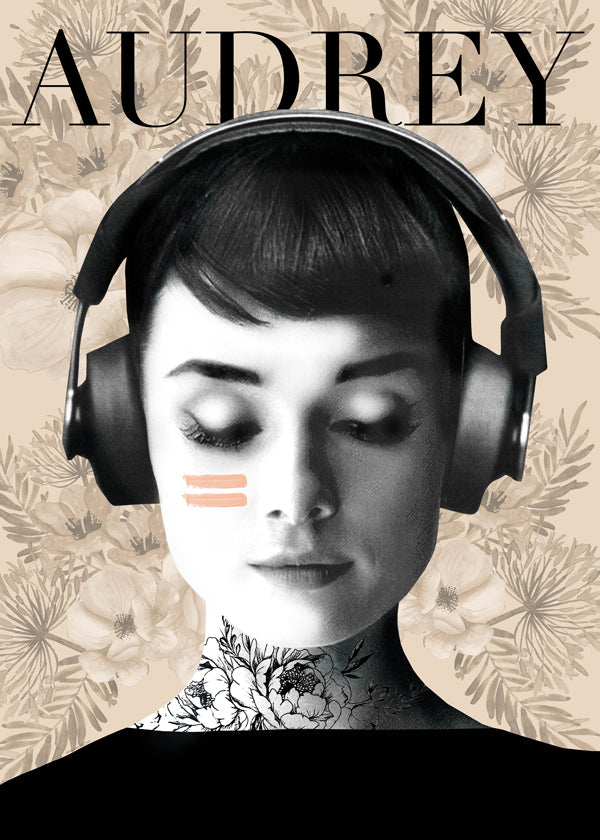Vintage plakat Audrey med hovedtelefoner