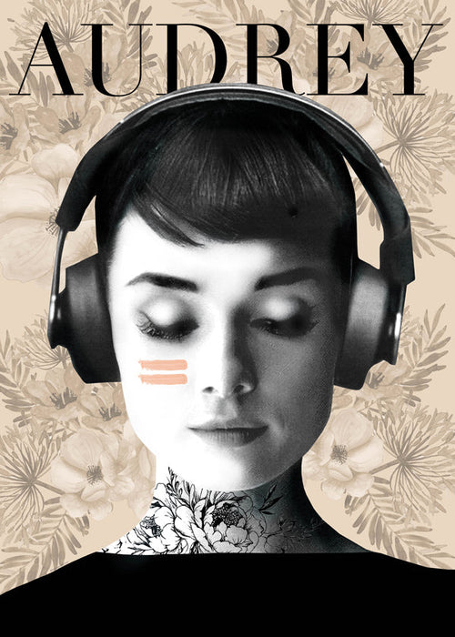 Vintage plakat Audrey med hovedtelefoner
