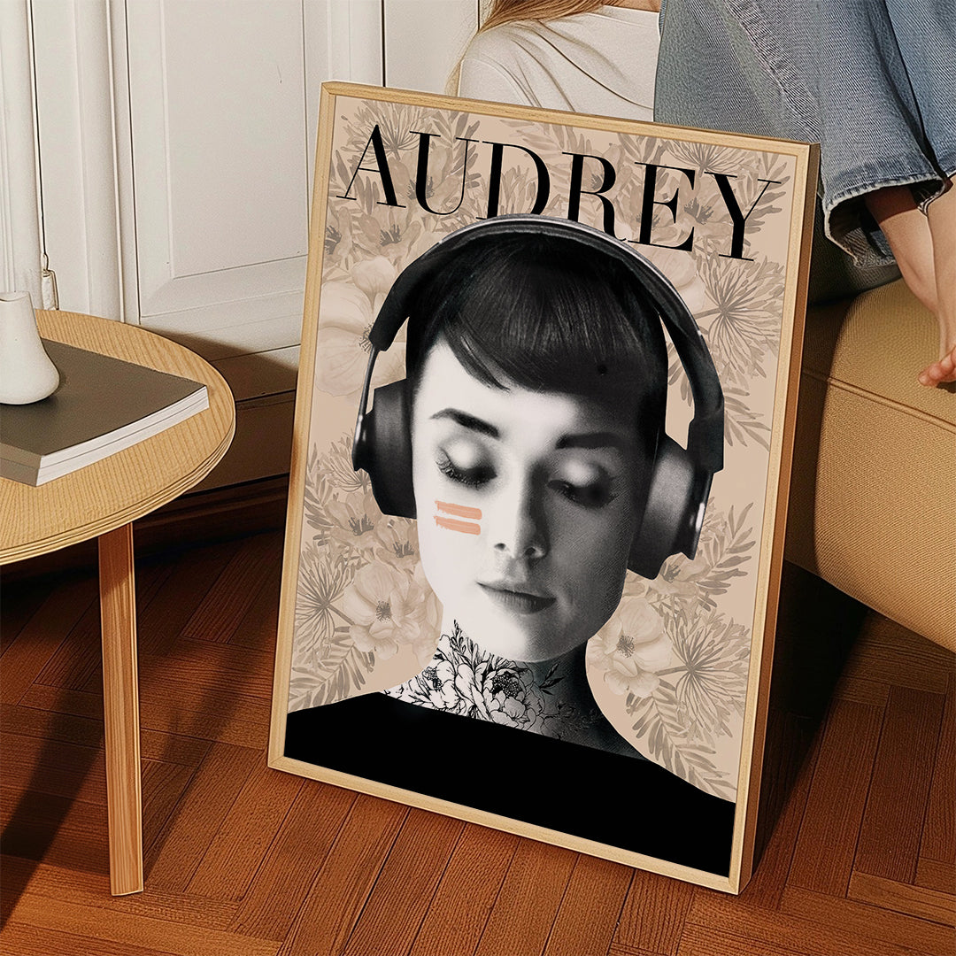 Vintage plakat Audrey med hovedtelefoner