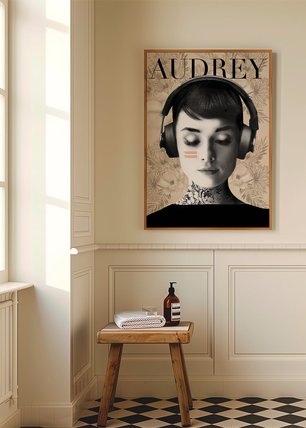 Vintage plakat Audrey med hovedtelefoner