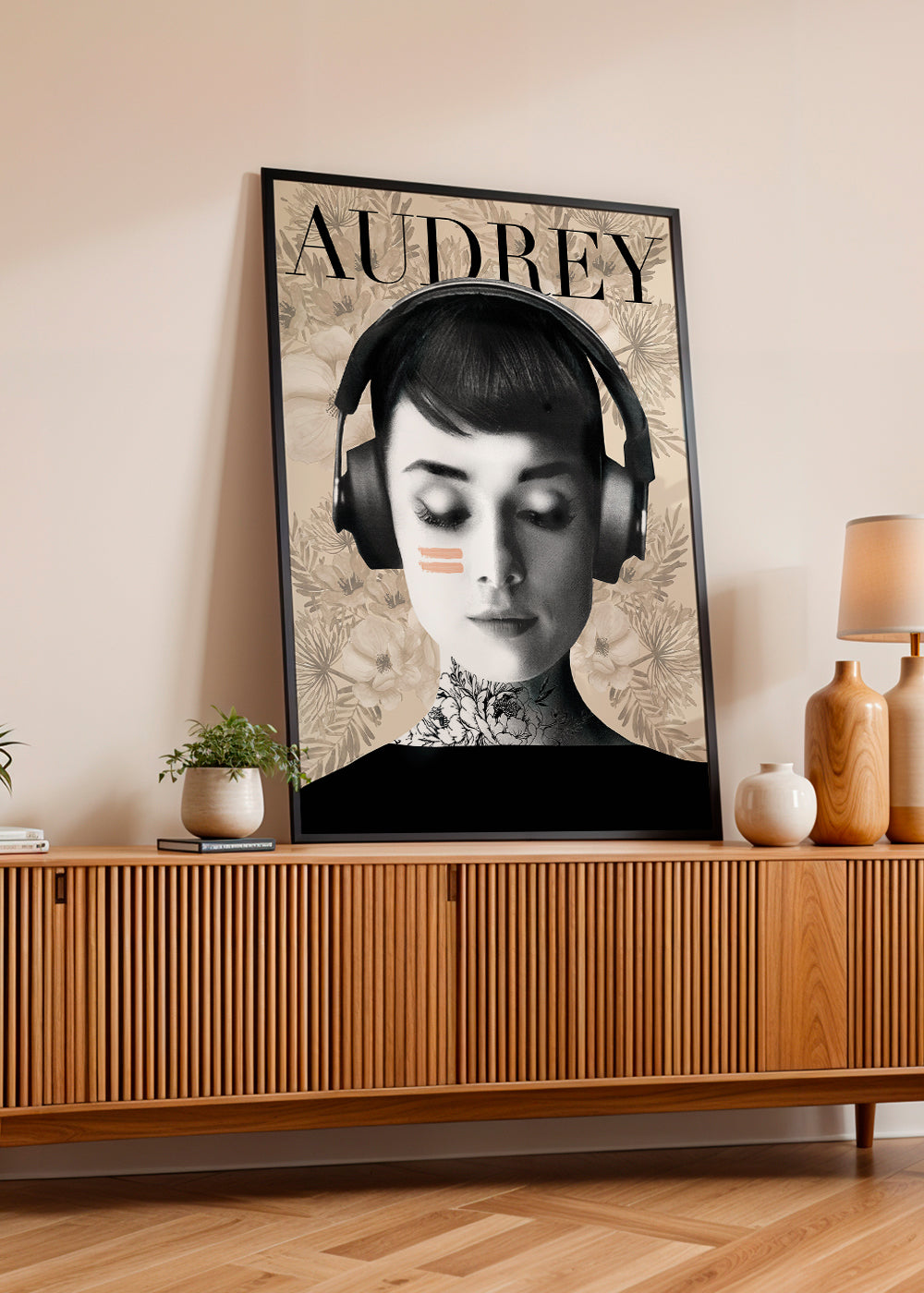 Vintage plakat Audrey med hovedtelefoner