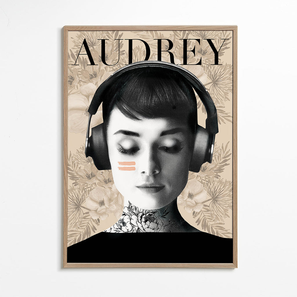 Vintage plakat Audrey med hovedtelefoner