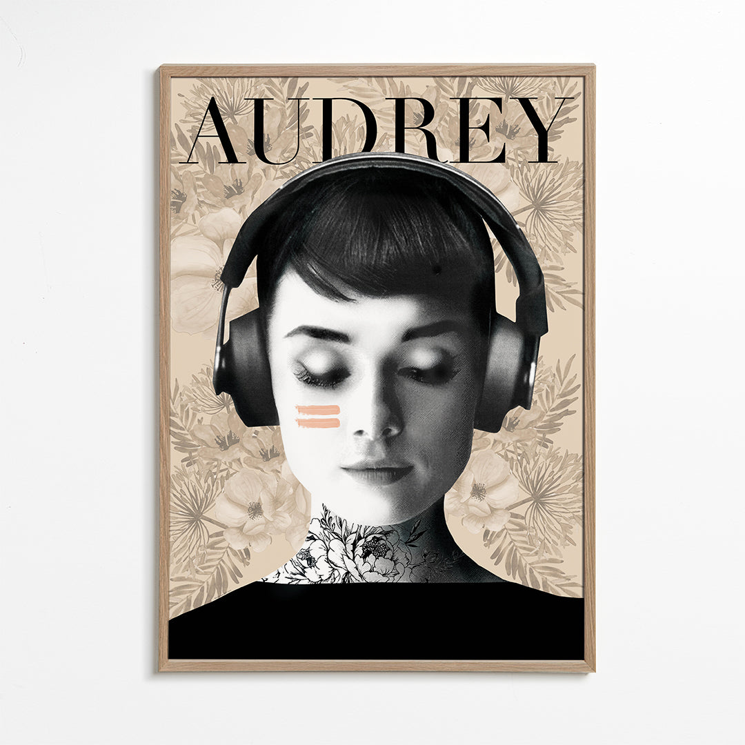 Vintage plakat Audrey med hovedtelefoner