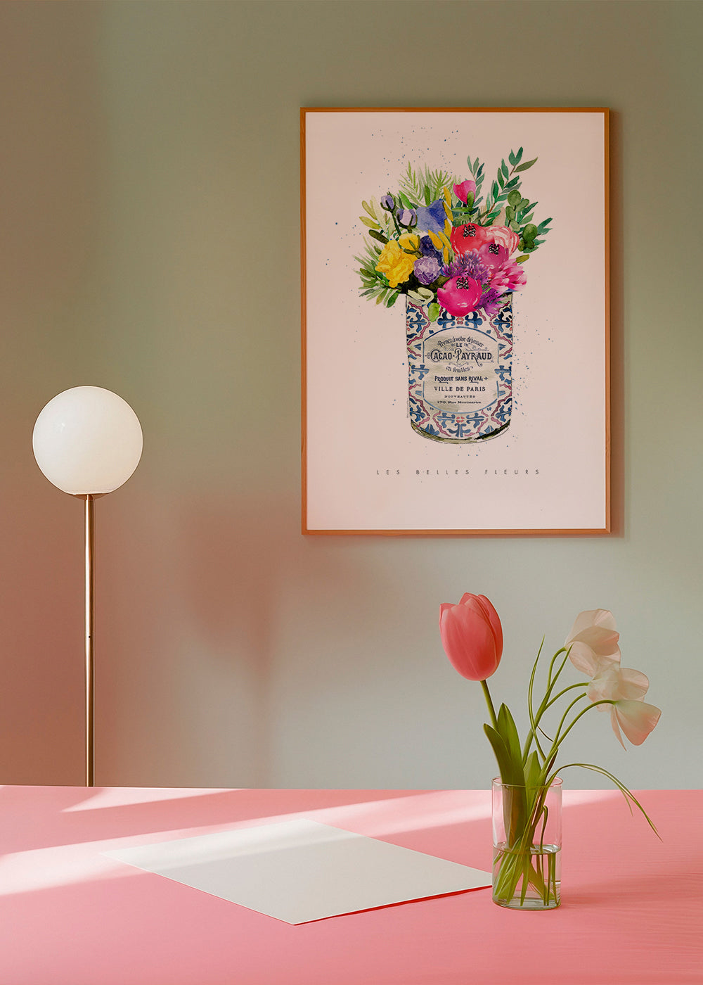 Botanisk plakat i vintage dåse med akvarelblomster