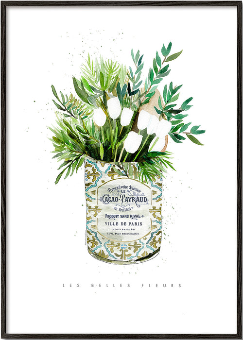 Botanisk plakat hvide tulipaner i vintage dåse