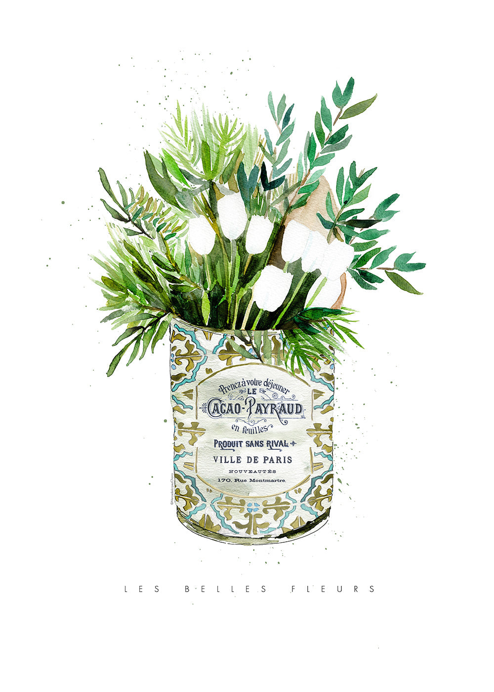 Botanisk plakat hvide tulipaner i vintage dåse