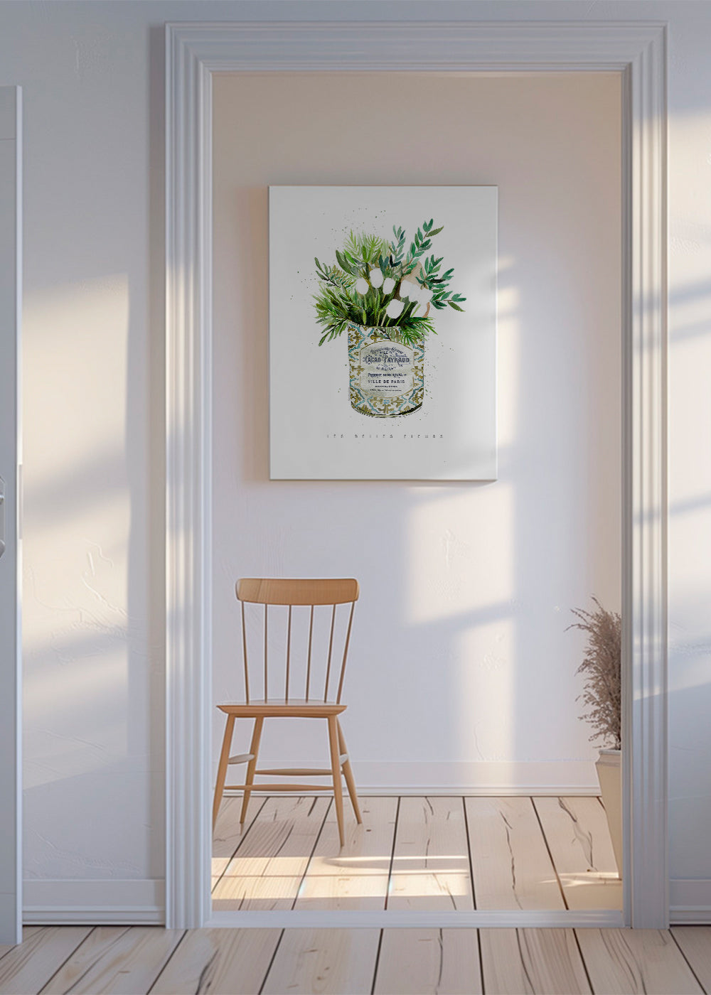 Botanisk plakat hvide tulipaner i vintage dåse