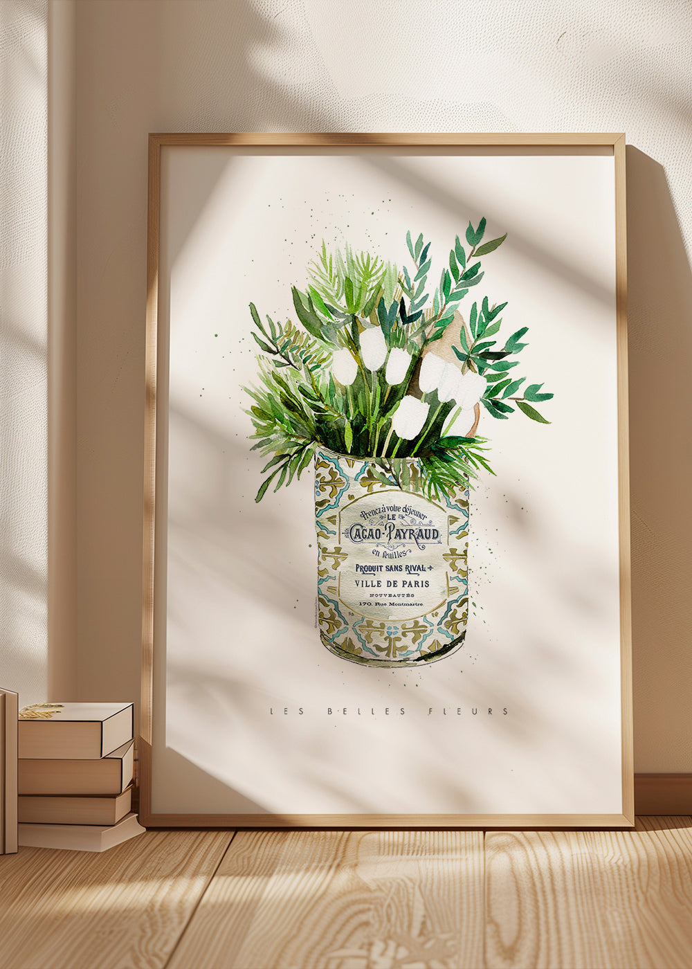 Botanisk plakat hvide tulipaner i vintage dåse