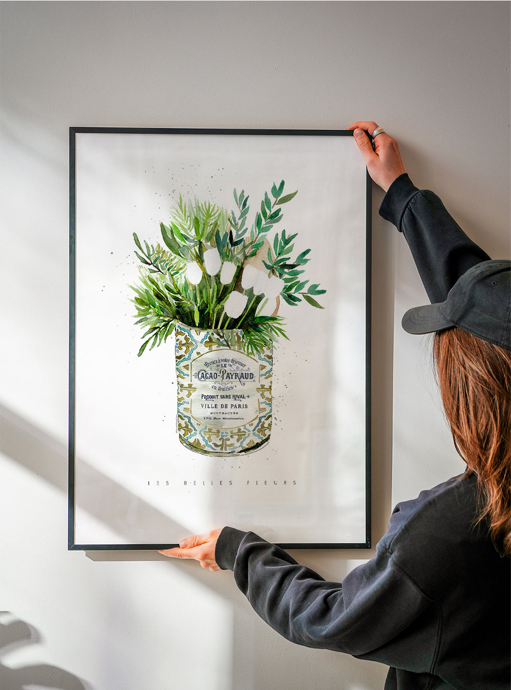 Botanisk plakat hvide tulipaner i vintage dåse