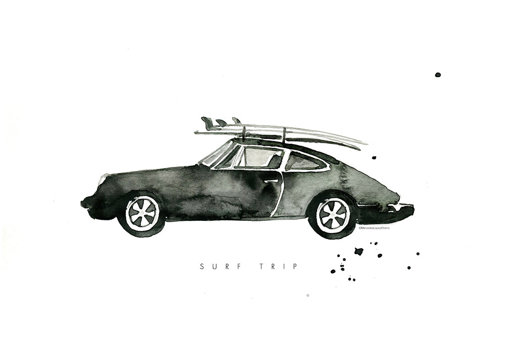 Sportskunst: Porsche med surfboards