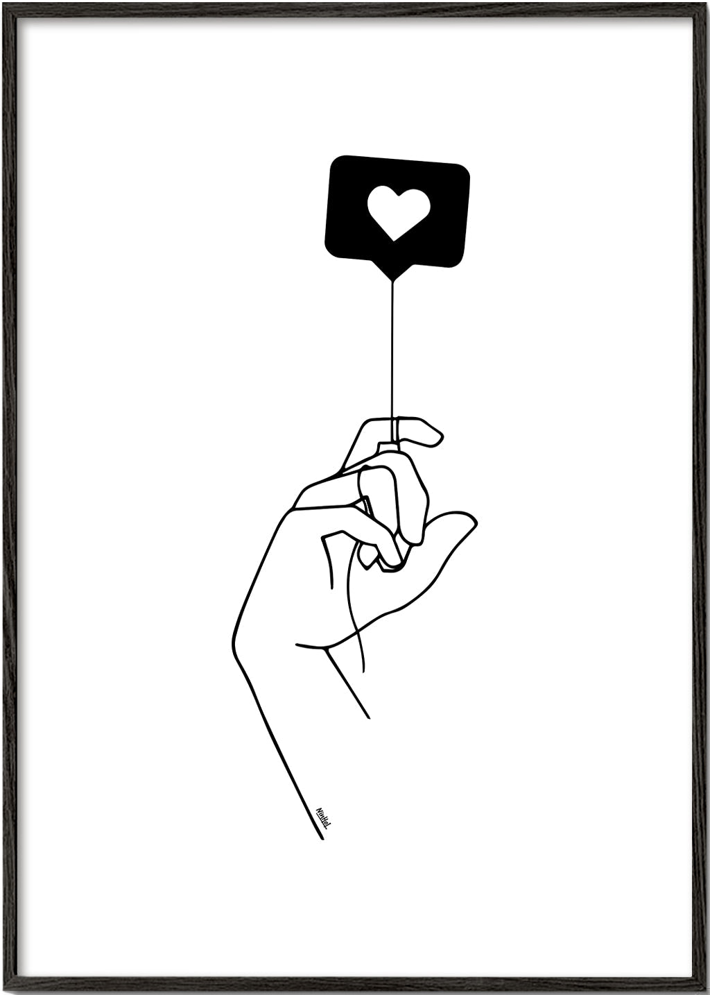 Minimalistisk illustration hånd med hjerteboble