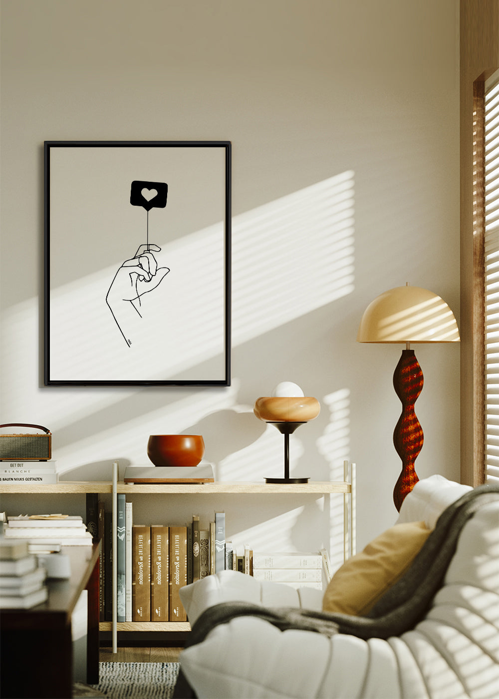 Minimalistisk illustration hånd med hjerteboble