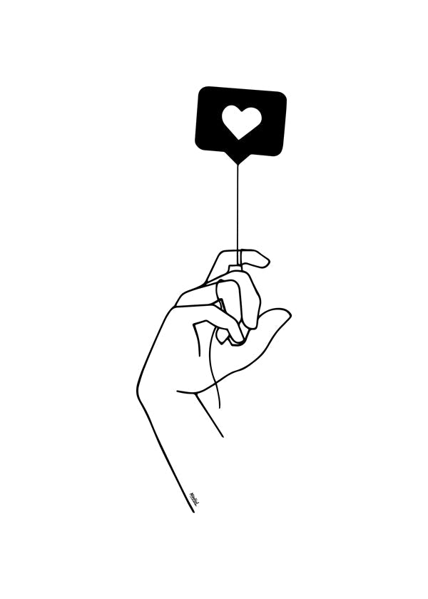 Minimalistisk illustration hånd med hjerteboble