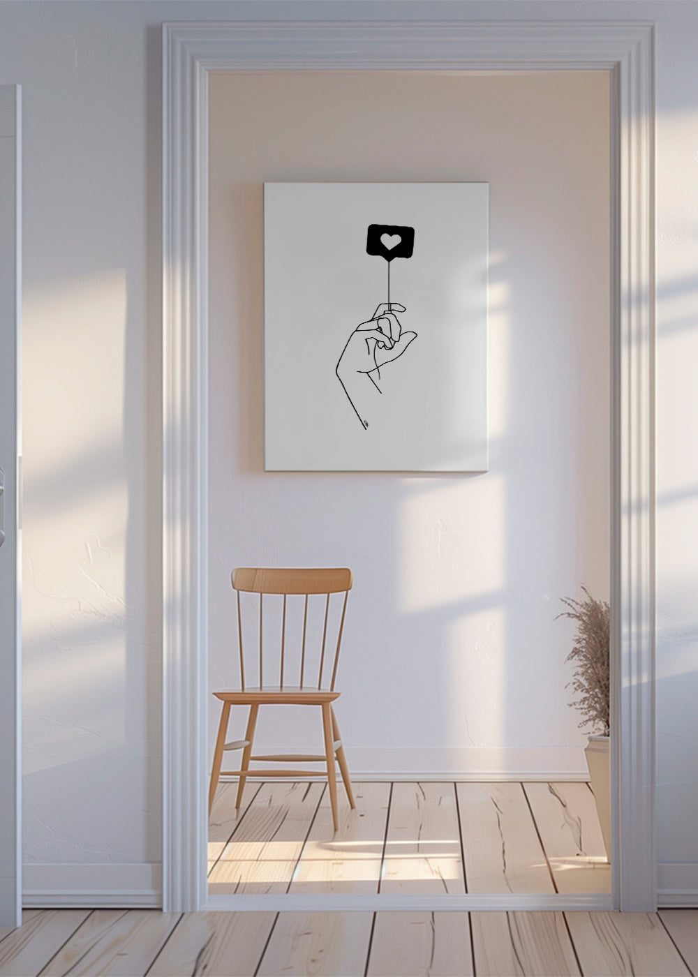 Minimalistisk illustration hånd med hjerteboble
