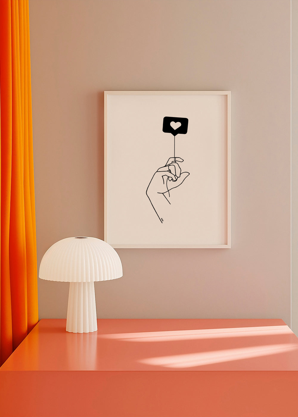 Minimalistisk illustration hånd med hjerteboble