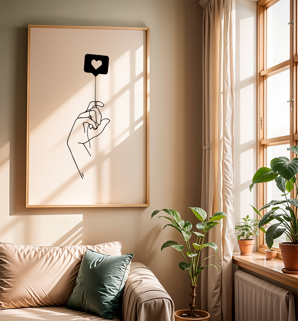 Minimalistisk illustration hånd med hjerteboble