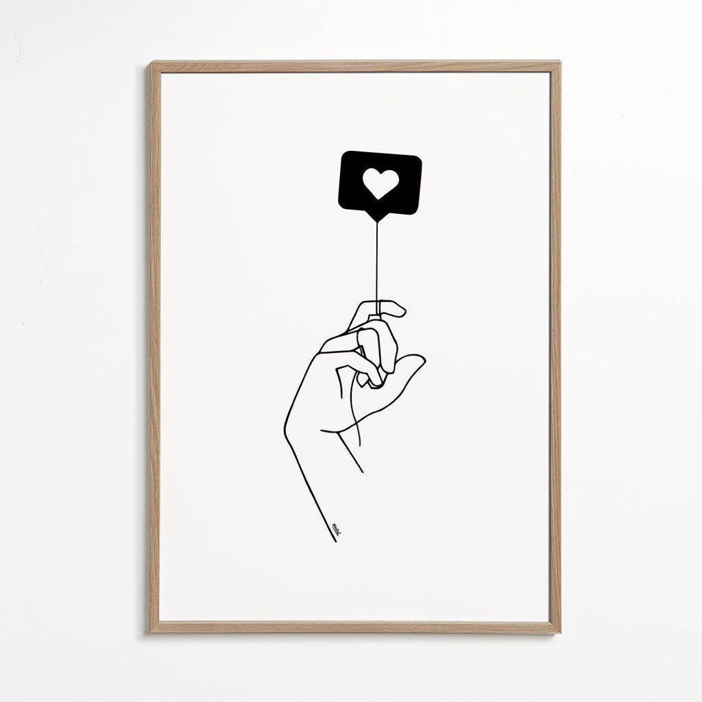 Minimalistisk illustration hånd med hjerteboble