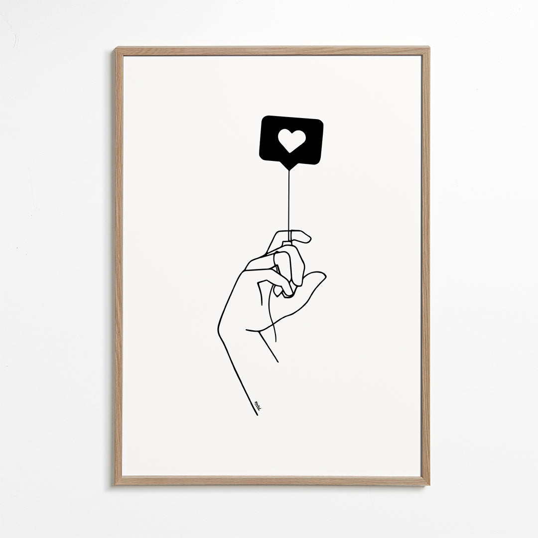 Minimalistisk illustration hånd med hjerteboble