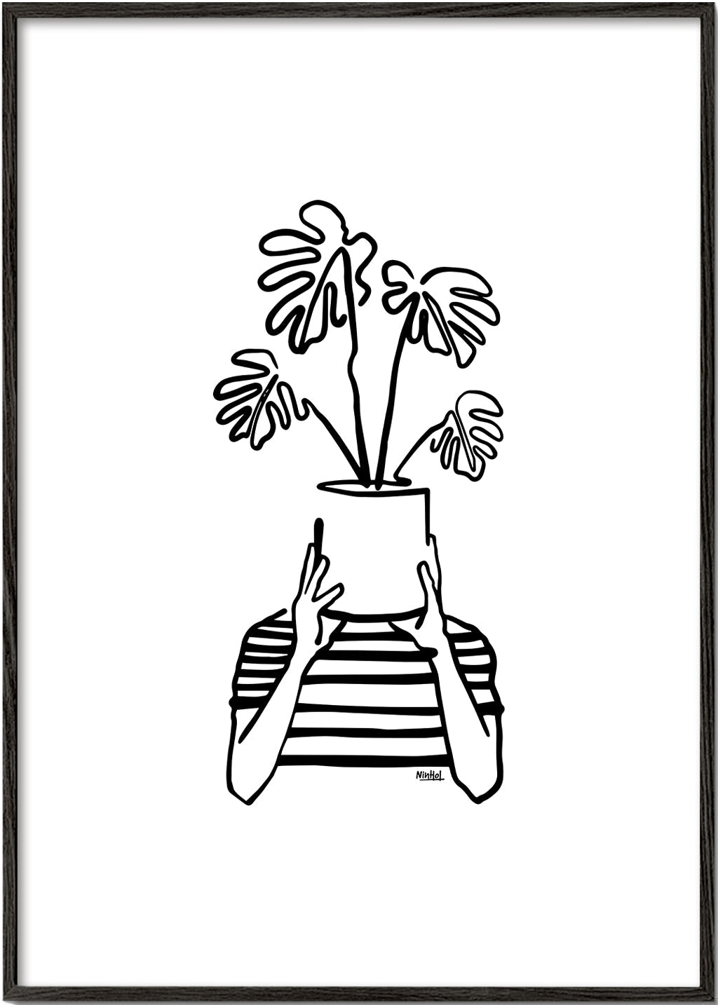 Botanisk plakat med potte foran ansigtet